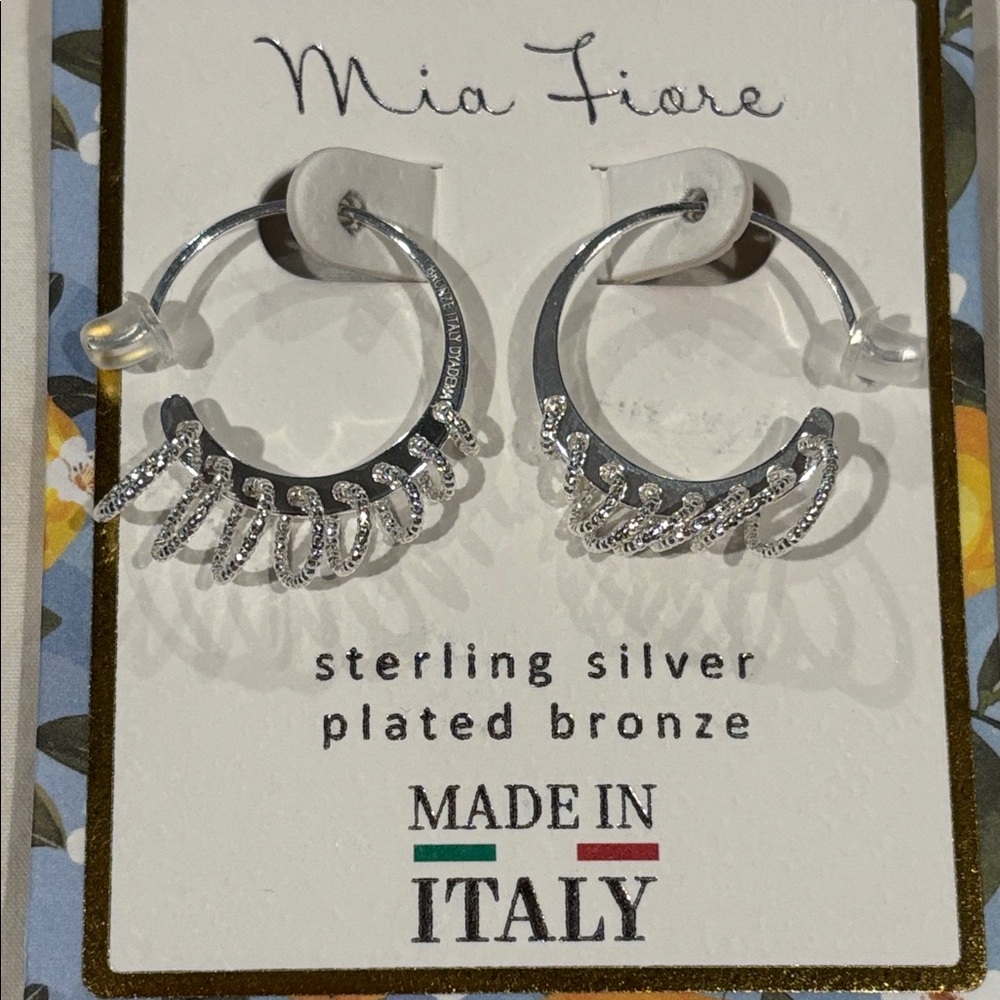 NWT Mia Fiore Sterling Silver-Plated Bronze Crystal Hoop Earrings